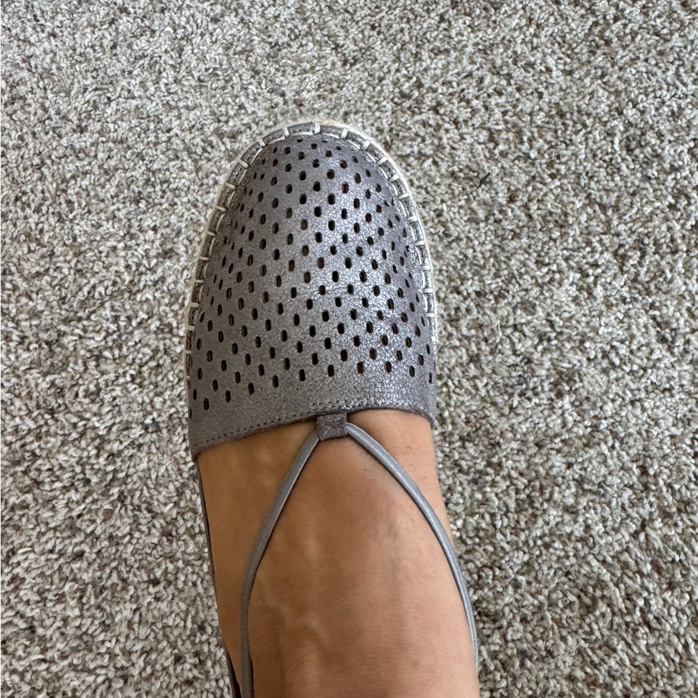 Eileen Fisher Metallic Taupe Perforated Espadrille Flats - Picture 6 of 6